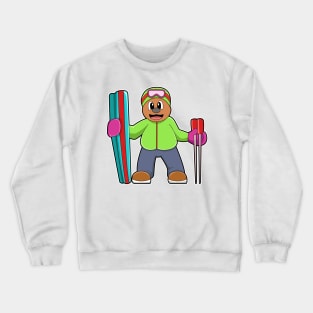 Bear as Skier with Ski & Ski poles Crewneck Sweatshirt